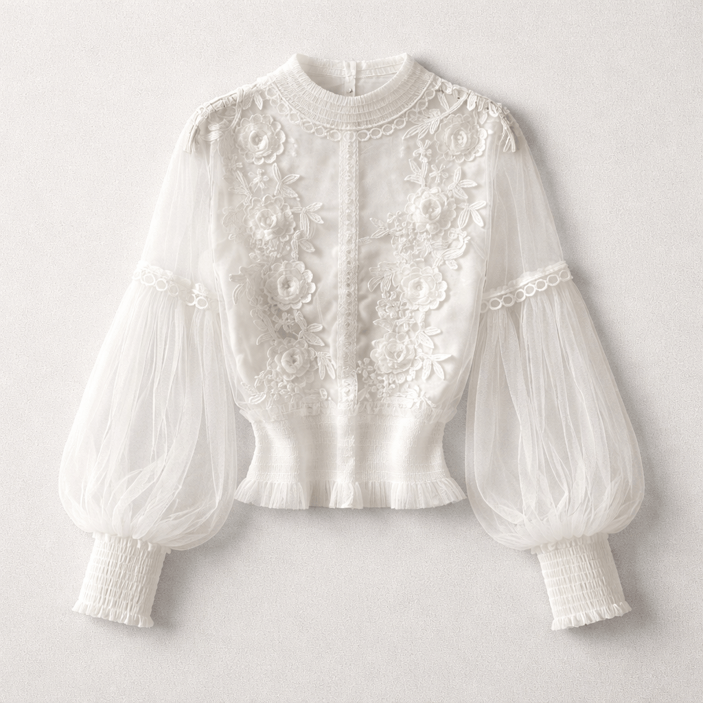 Rosa Clothing Sheer Vintage Mesh Balloon Sleeve Top with Cami in White - Little Miss Muffin Children & Home