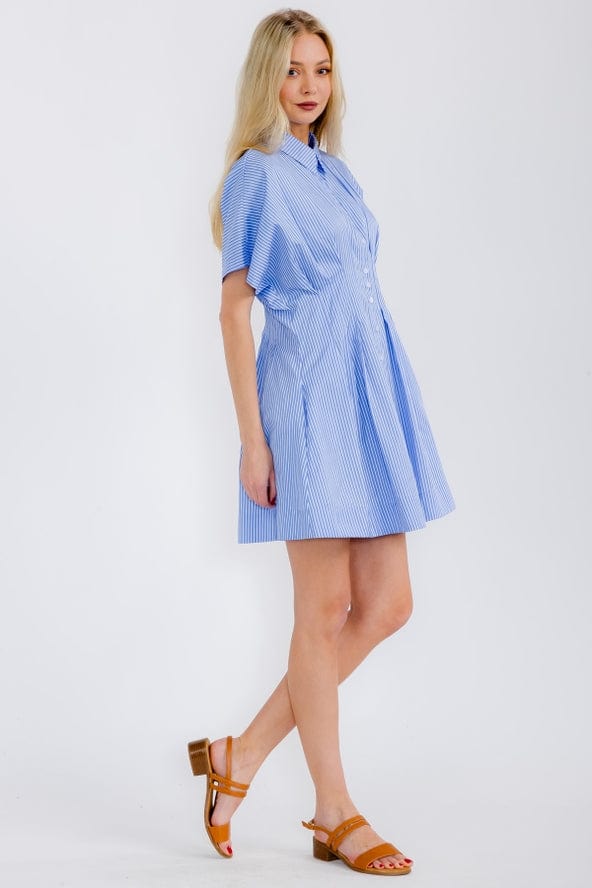 Star Drop Light Blue Striped Pleated Shirt Dress - Little Miss Muffin Children & Home
