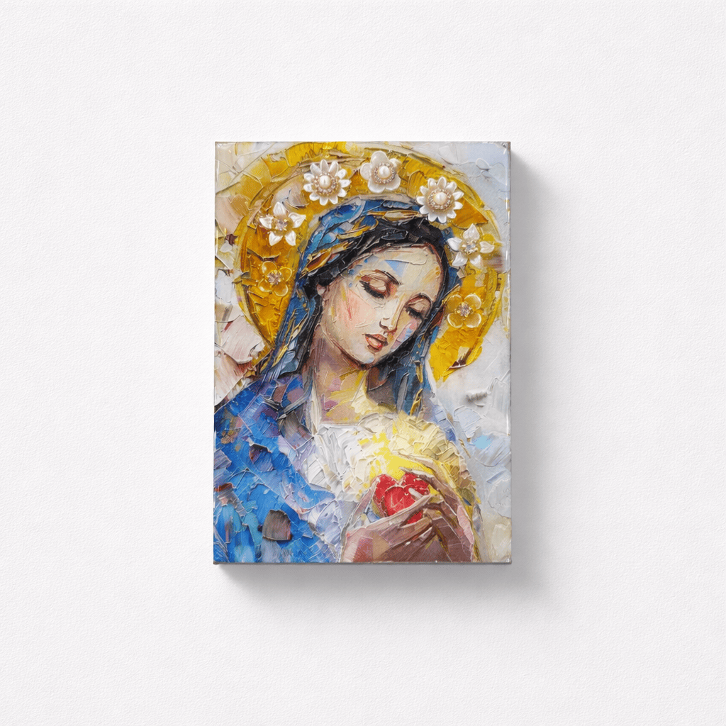 Lisa Devlin Designs Mother Mary Looking Right Resin with 3D Flowers 5x7 - Little Miss Muffin Children & Home