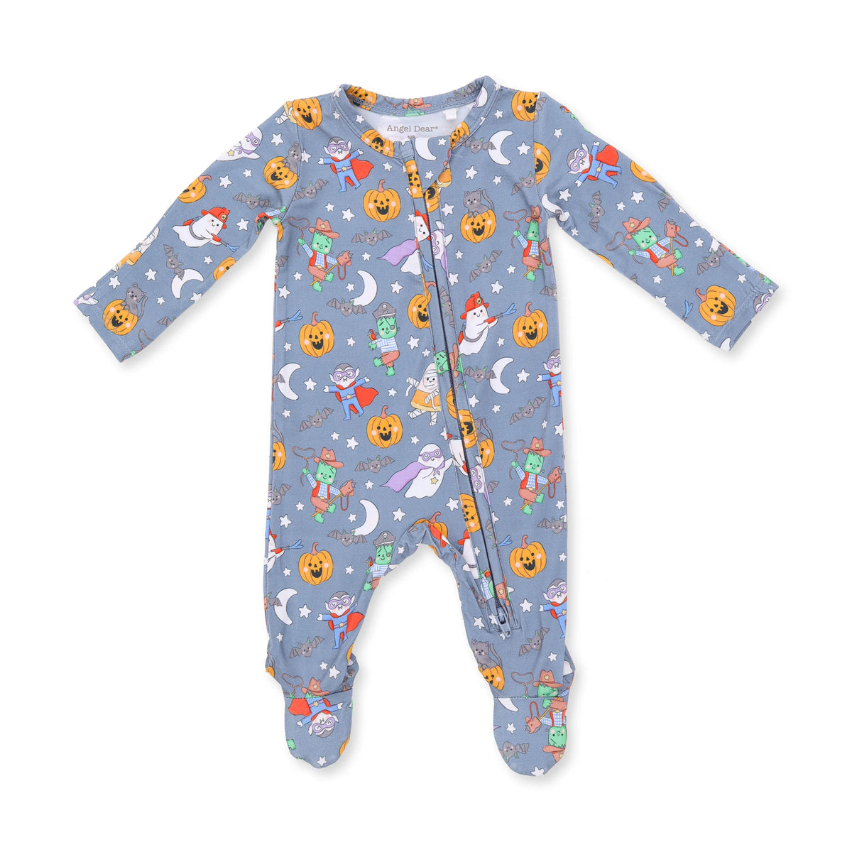 Blue Halloween monster dress-up footie with zipper