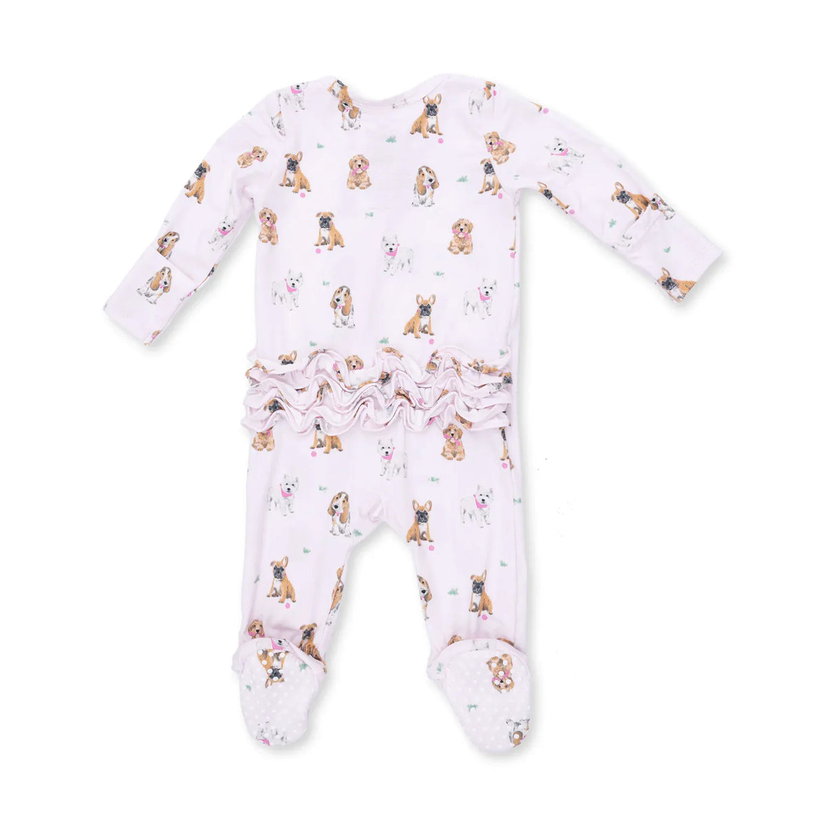 Angel Dear Bestie Dogs Pink 2 Way Ruffle Back Zipper Footie - Little Miss Muffin Children & Home