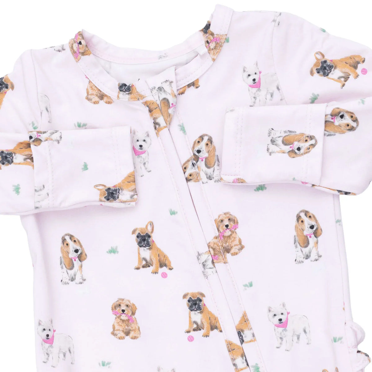 Angel Dear Bestie Dogs Pink 2 Way Ruffle Back Zipper Footie - Little Miss Muffin Children & Home
