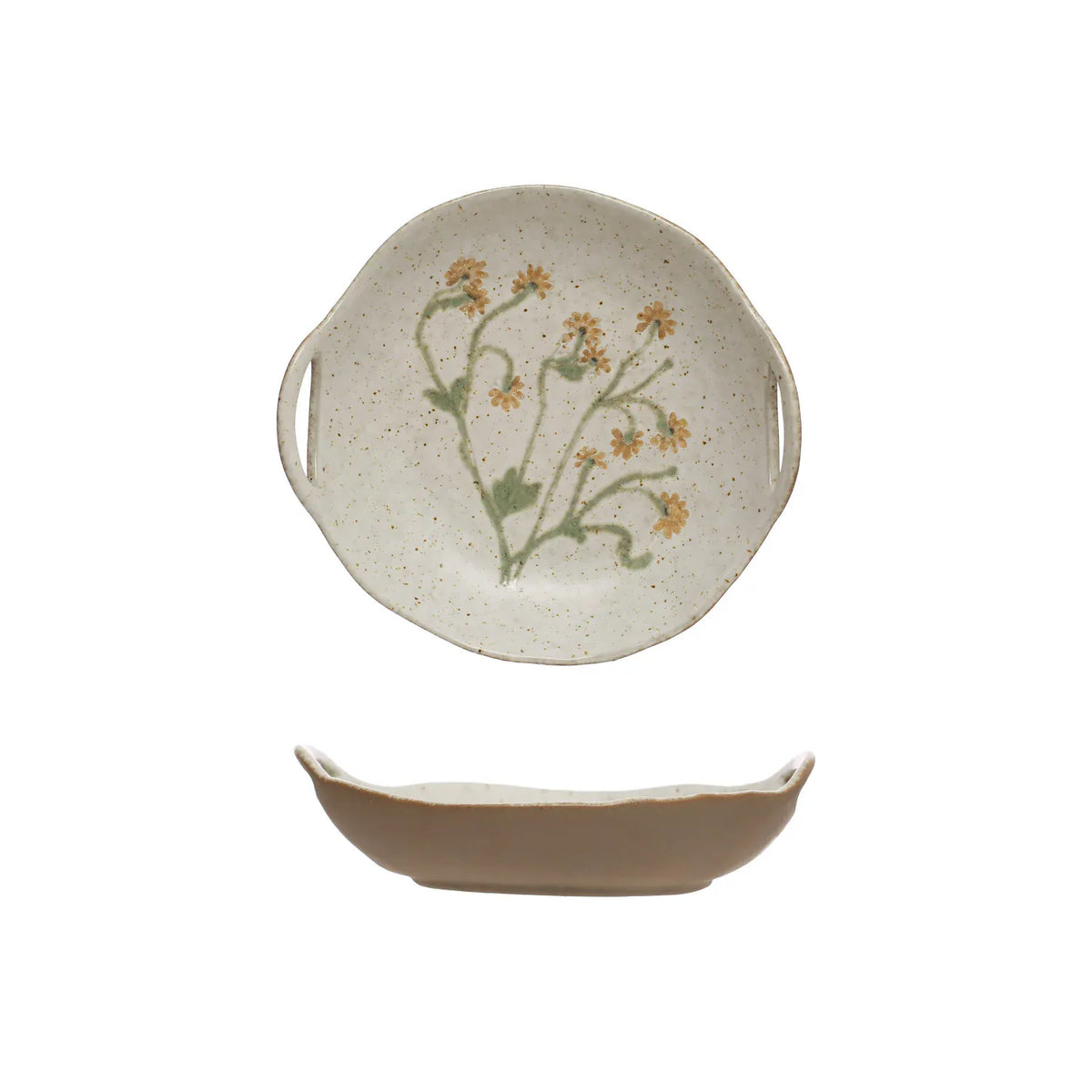 Bloomingville Hand-Painted Stoneware Bowl with Handles & Botanicals (Each One Will Vary) - Little Miss Muffin Children & Home