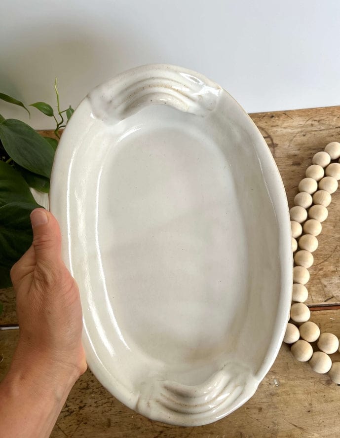 Coastal Clay Co Coastal Clay Co Oval Bowl Summer Appetizer Platter Serving Bowl with Handles, White - Little Miss Muffin Children & Home