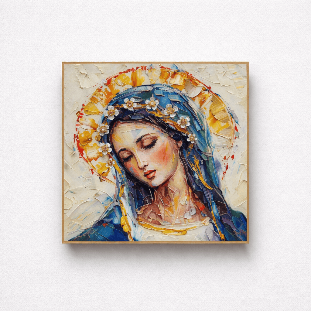 Lisa Devlin Designs Mother Mary Looking Left Resin with 3D Flowers 8x8 - Little Miss Muffin Children & Home