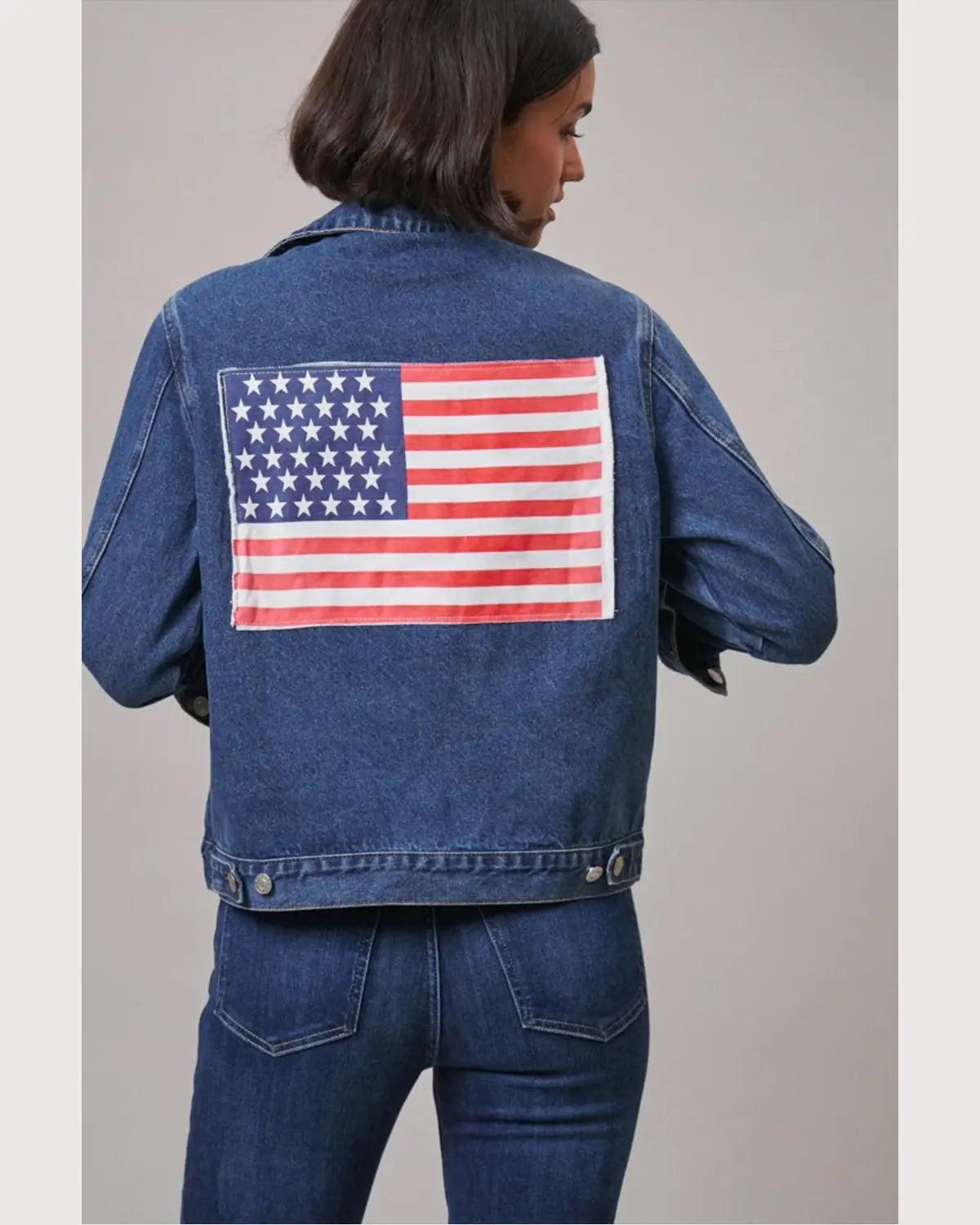 American Flag Patch Denim Trucker Jacket