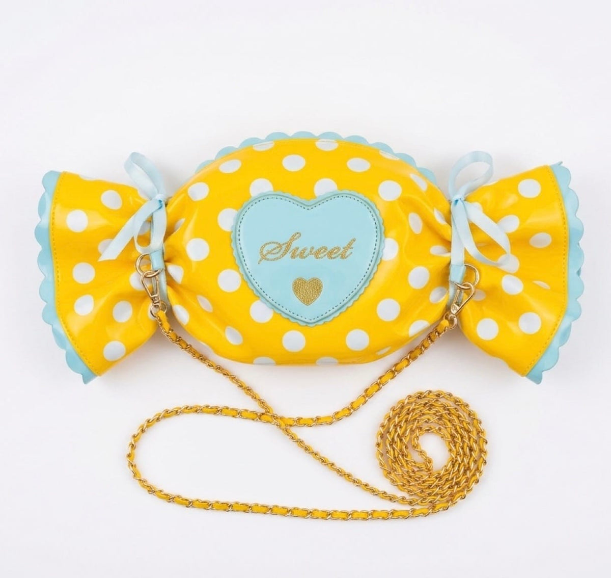 Timmy Woods Beverly Hills Heart Candy Yellow/Blue Candy Handbag with Golden Chain Shoulder Strap - Little Miss Muffin Children & Home