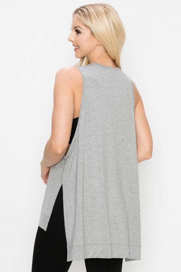 Yelete Side Slit Sleeveless Top in Heather Grey - Little Miss Muffin Children & Home