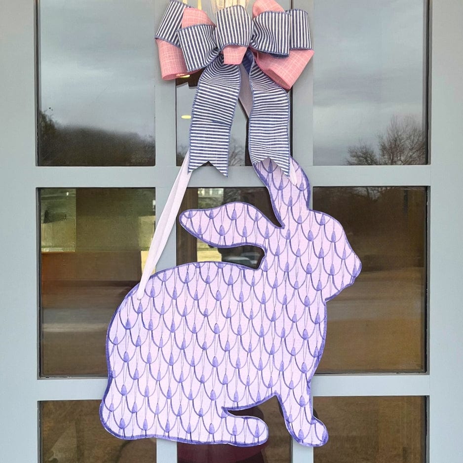 Front Porch Elegance Front Porch Elegance Hoppy Easter Door Hanger with Bow, Blue Stripe + Pink - Little Miss Muffin Children & Home