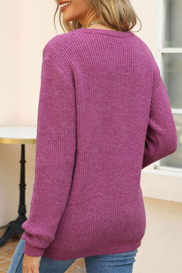 Unishe Valentine's Day Contrast Heart Knit Pullover Sweater - Little Miss Muffin Children & Home
