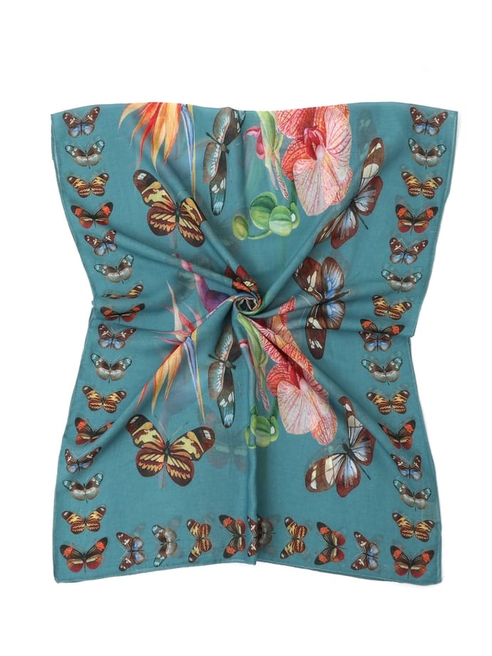 JC Sunny Fashion Teal-Multi Butterfly Orchid Bird of Paradise Floral Scarf - Little Miss Muffin Children & Home