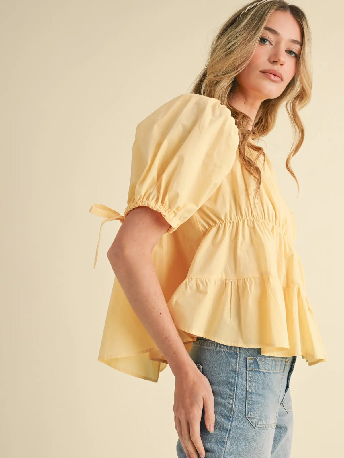 Tiered Puff Sleeve Top in Lemonade