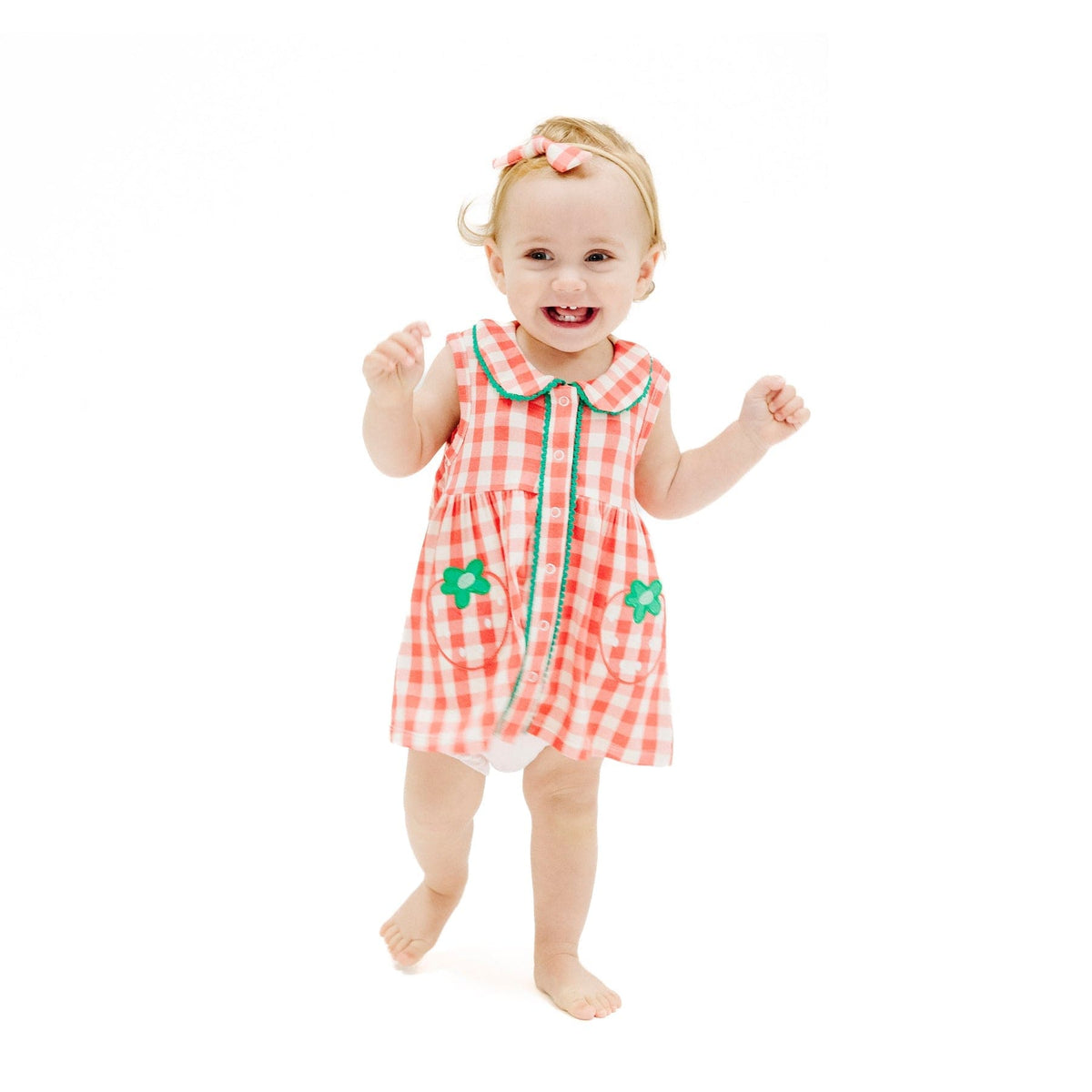 Angel Dear Angel Dear Strawberry Gingham Peter Pan Button Front Dress with Ric Rac Trim - Little Miss Muffin Children & Home