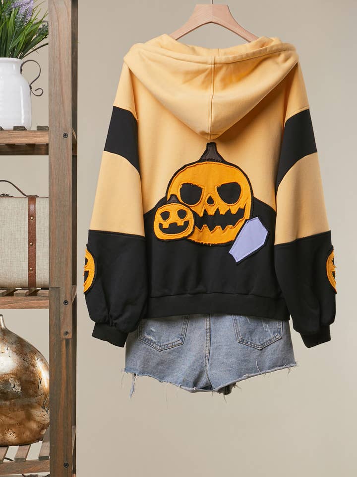 Mello. Jack-O-Lantern Patched Colorblock Zip-Up Hoodie - Little Miss Muffin Children & Home