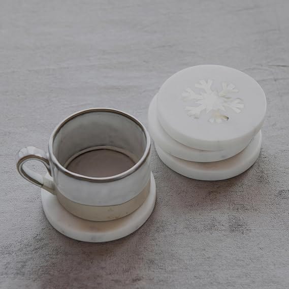 Creative Co-Op Creative Co-op Marble Coasters with Snowflake Inlay - Little Miss Muffin Children & Home