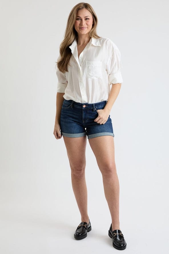 YMI Jeans YMI High Rise Premium Stretch Fold-Over Cuff Shorts, Dark Indigo - Little Miss Muffin Children & Home
