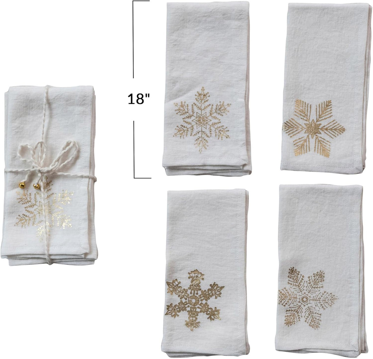 Creative Co-op Square Natural Linen Printed Napkins w Gold Foil Snowflake, Set of 4 - Little Miss Muffin Children & Home