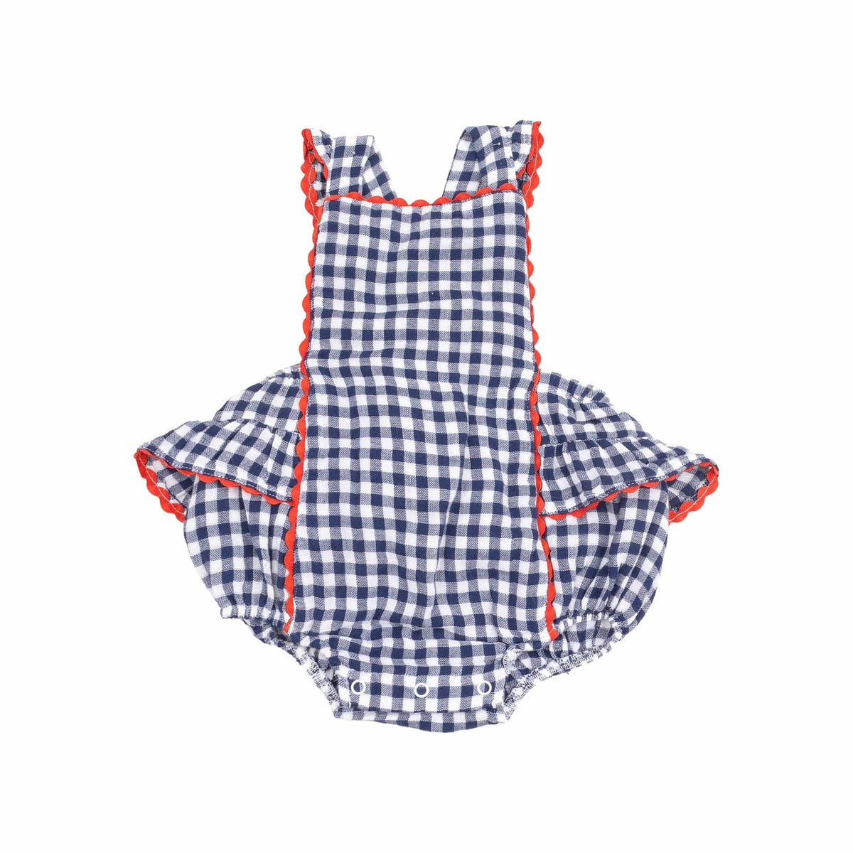 Angel Dear Angel Dear Navy Gingham Ric-Rac Ruffle Sunsuit - Little Miss Muffin Children & Home