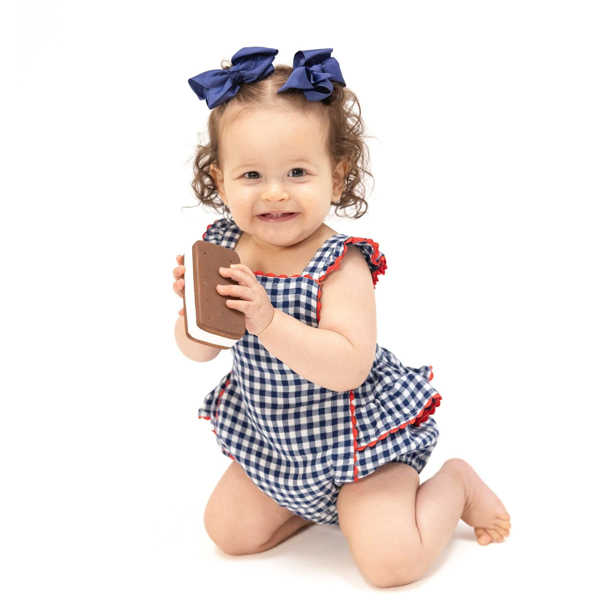 Angel Dear Angel Dear Navy Gingham Ric-Rac Ruffle Sunsuit - Little Miss Muffin Children & Home
