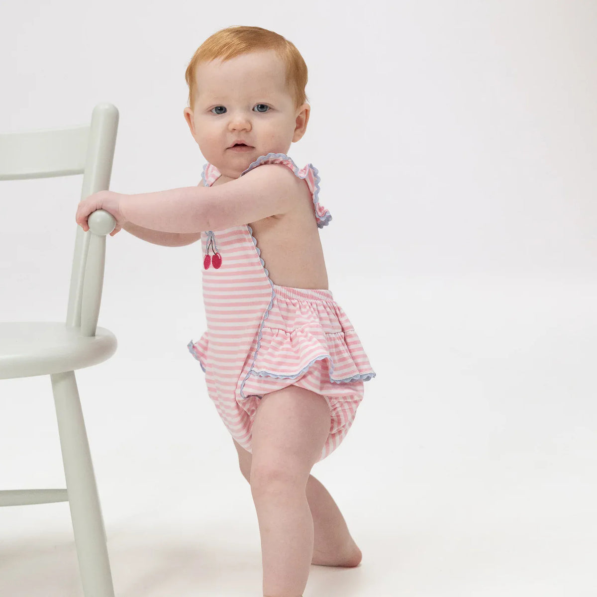 Angel Dear Cherry Stripe Ric Rac Ruffle Sunsuit - Little Miss Muffin Children & Home