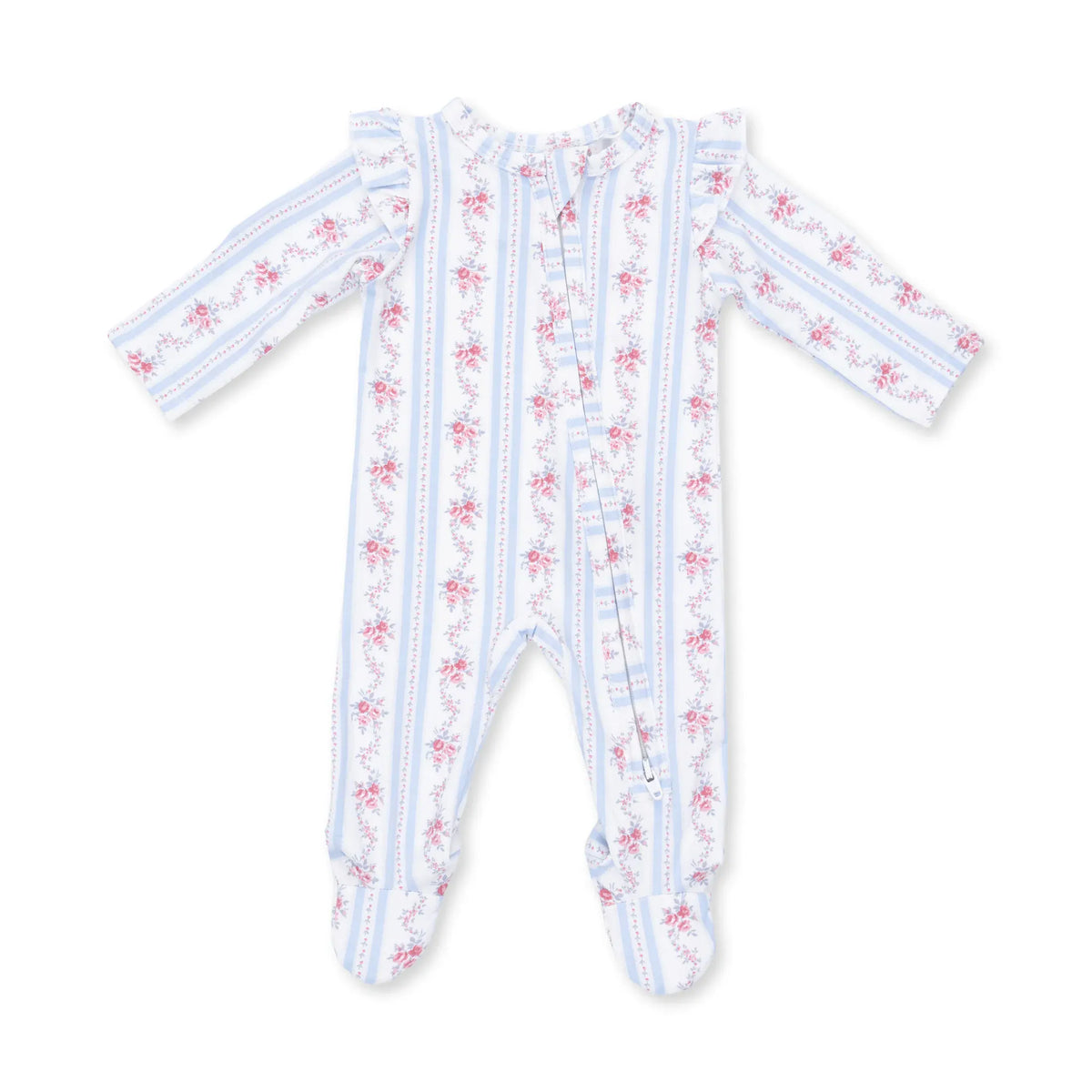 Angel Dear Anna Floral Stripe 2 Way Ruffle Sleeve Zipper Footie - Little Miss Muffin Children & Home