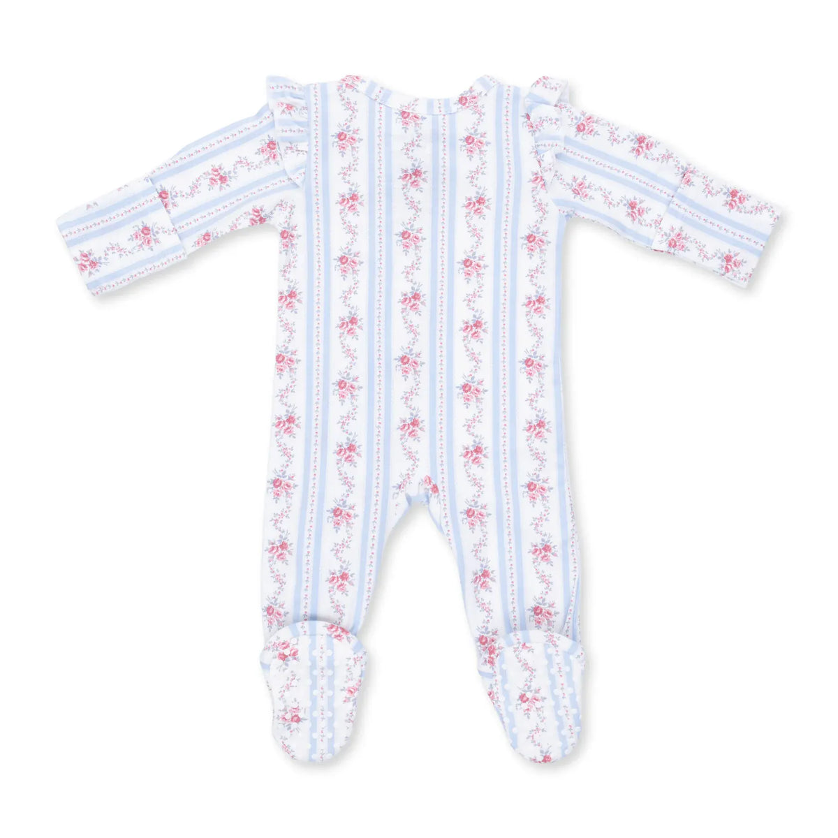 Angel Dear Anna Floral Stripe 2 Way Ruffle Sleeve Zipper Footie - Little Miss Muffin Children & Home