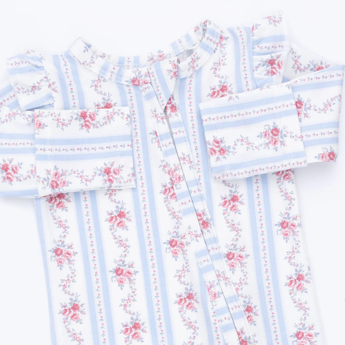 Angel Dear Anna Floral Stripe 2 Way Ruffle Sleeve Zipper Footie - Little Miss Muffin Children & Home