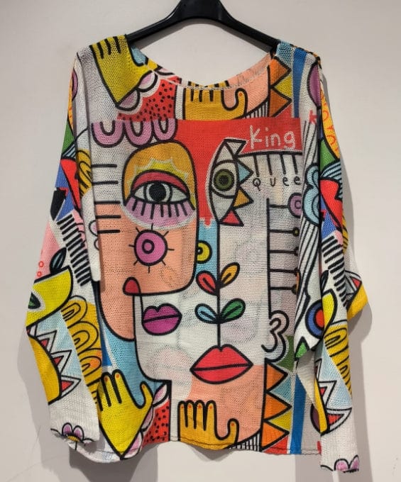 Loowie Eye Picasso V-Neck Knit Printed Long Sleeves Sweater - Little Miss Muffin Children & Home