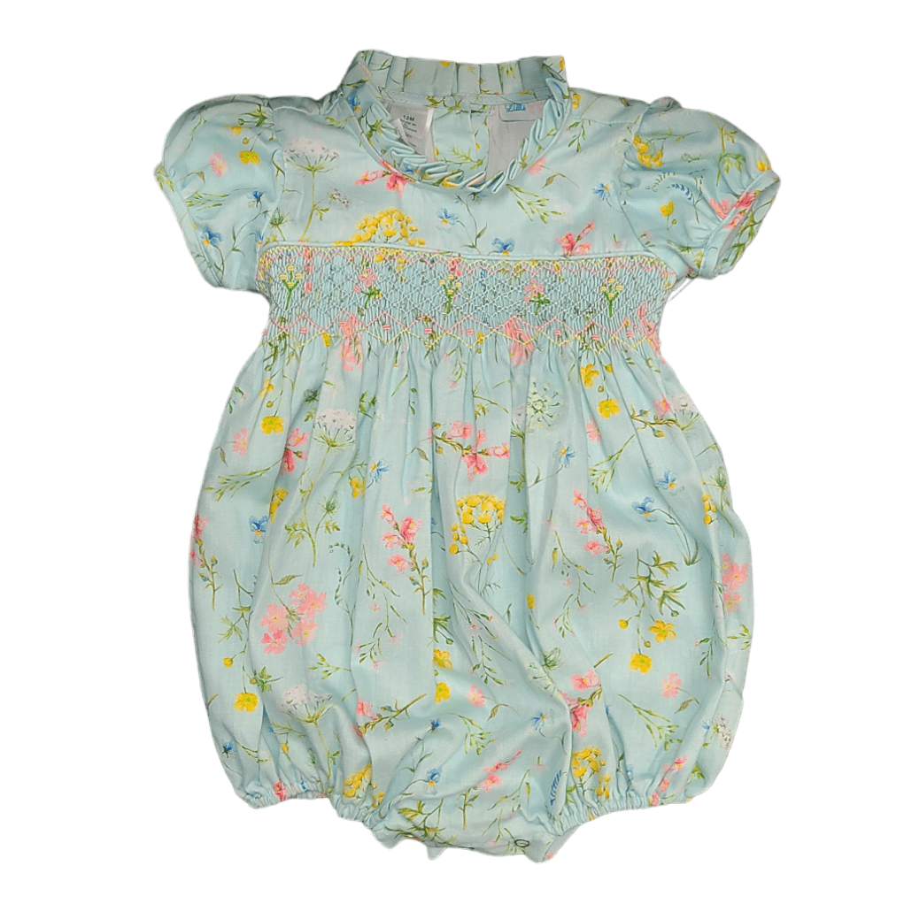 Lulu Bebe Lulu Bebe Rose Floral Embroidered Waist Bubble with Ruffle Collar - Little Miss Muffin Children & Home