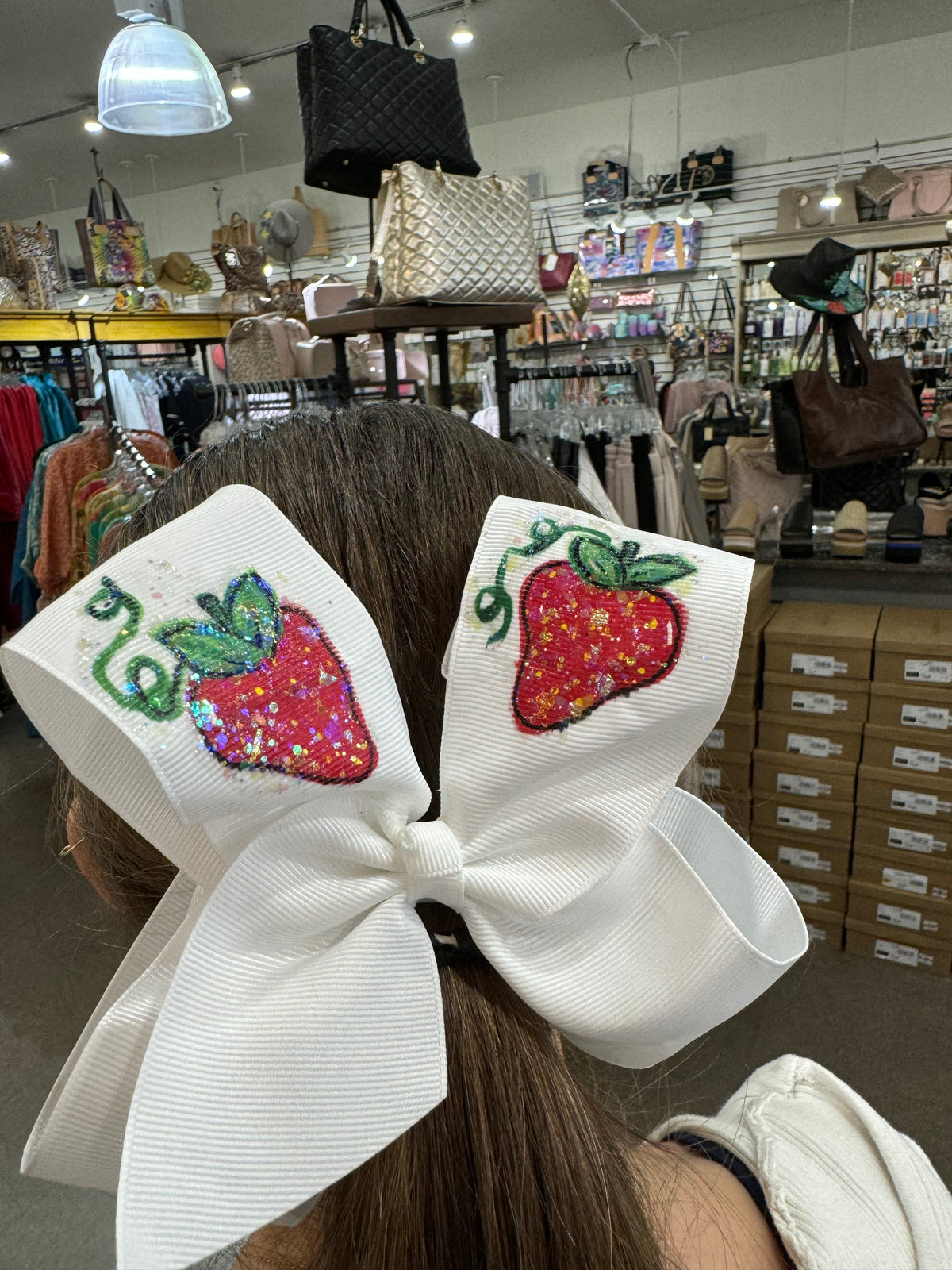 Heidi Davis Heidi Davis Strawberries Hand Painted Bow Double Glitter - Little Miss Muffin Children & Home
