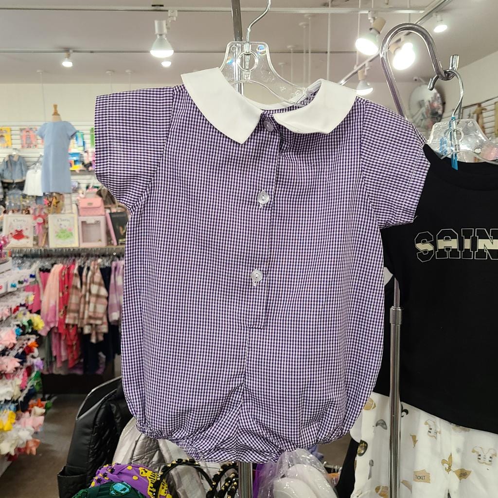 Vive La Fete Vive La Fete LSU Embroidered Purple Gingham Boys Bubble - Little Miss Muffin Children & Home