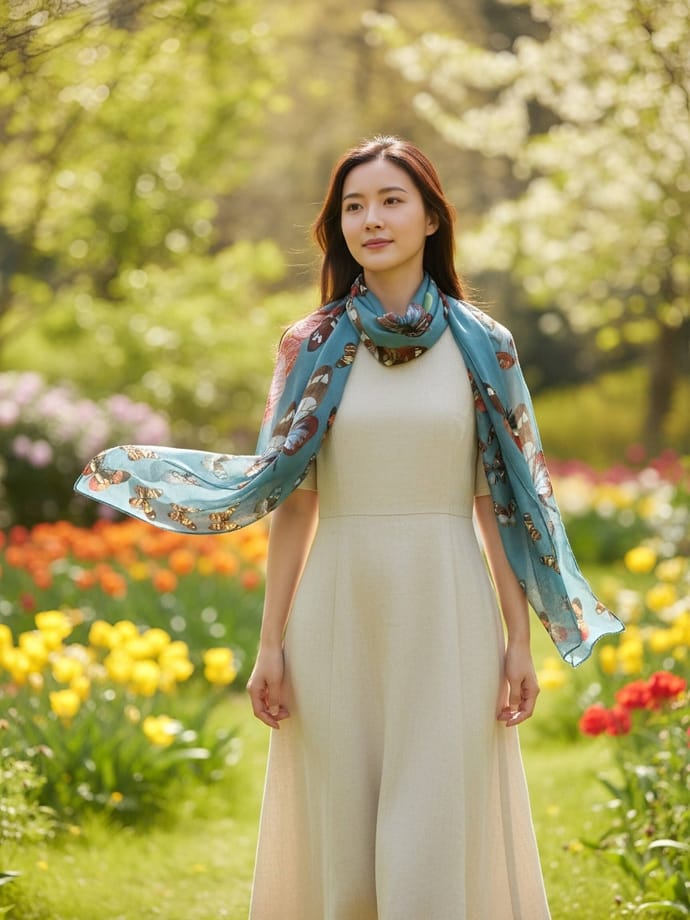 JC Sunny Fashion Teal-Multi Butterfly Orchid Bird of Paradise Floral Scarf - Little Miss Muffin Children & Home