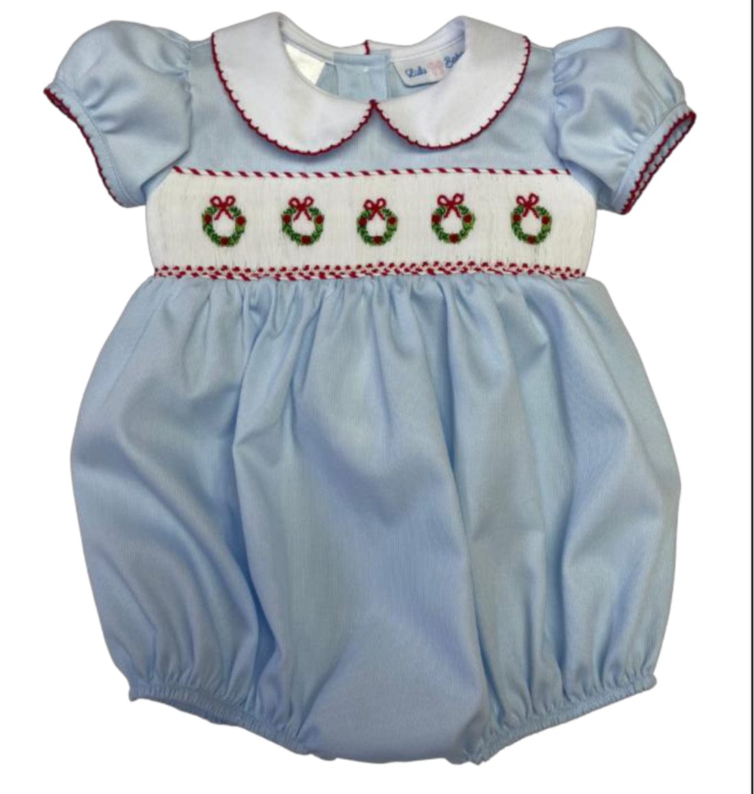 Rosie Christmas Wreath Smocked Waist Bubble with White Peter Pan Collar