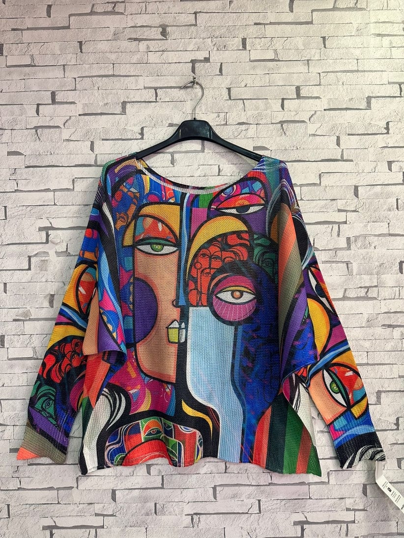 Loowie Loowie Blue Picasso Print Knit Long Sleeve Sweater - Little Miss Muffin Children & Home