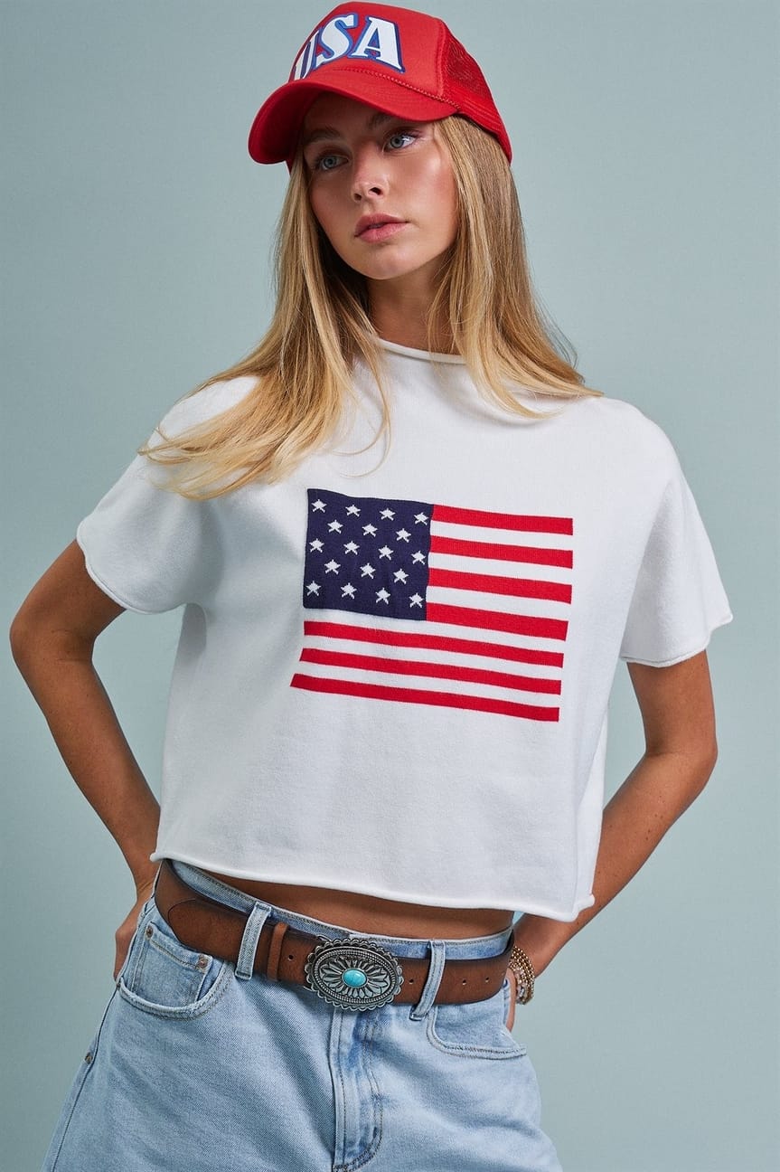 Urban Daizy American Flag Graphic Raw Edge Crop Tee - Little Miss Muffin Children & Home