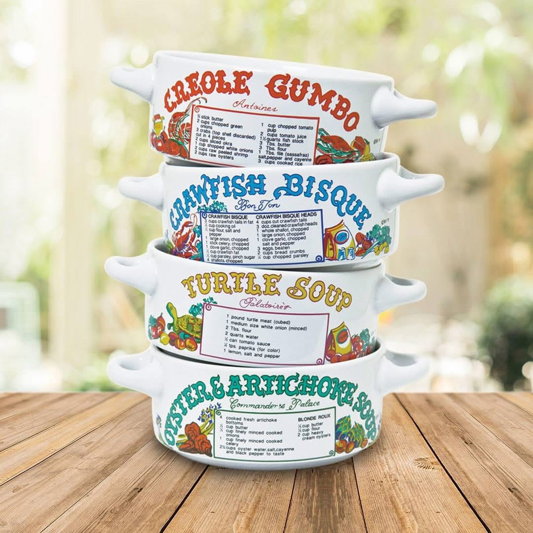 Youngberg & Co Inc New Orleans Restaurant Recipe Soup Bowls with Handles | Set of 4 | Ceramic | Youngberg & Co - Little Miss Muffin Children & Home