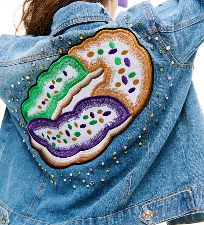 SongLily SongLily Mardi Gras King Cake Rhinestone Denim Jacket - Little Miss Muffin Children & Home