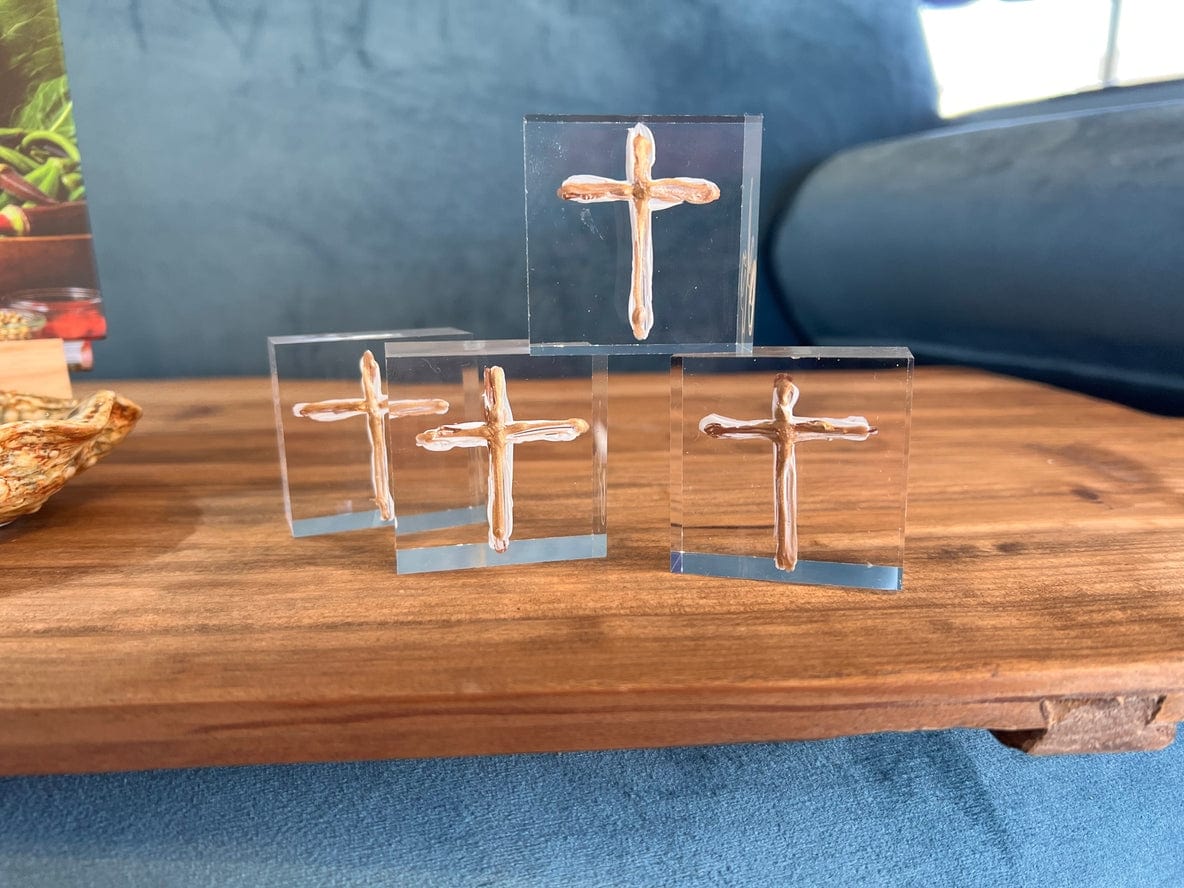 The Painted Petal 2x2x1 Cross on Lucite Block - Little Miss Muffin Children & Home