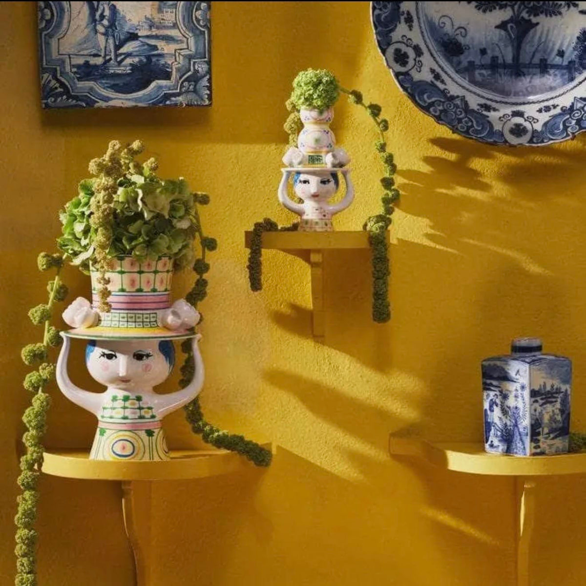 Danish Design Collective Bjørn Wiinblad Lady with Hat Green Hand-Painted Flower Vase - Little Miss Muffin Children & Home