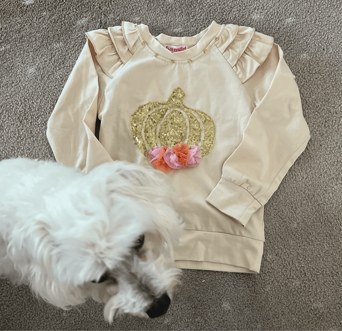 Joyous and Free Joyous and Free Pumpkin Long Sleeve Tee with Tulle and Sequins - Little Miss Muffin Children & Home