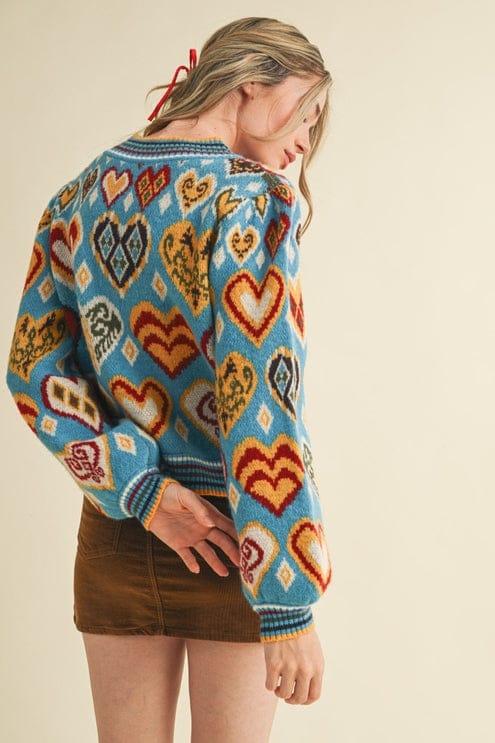 &merci Heart Pattern Pullover in Sky Blue Multi - Little Miss Muffin Children & Home