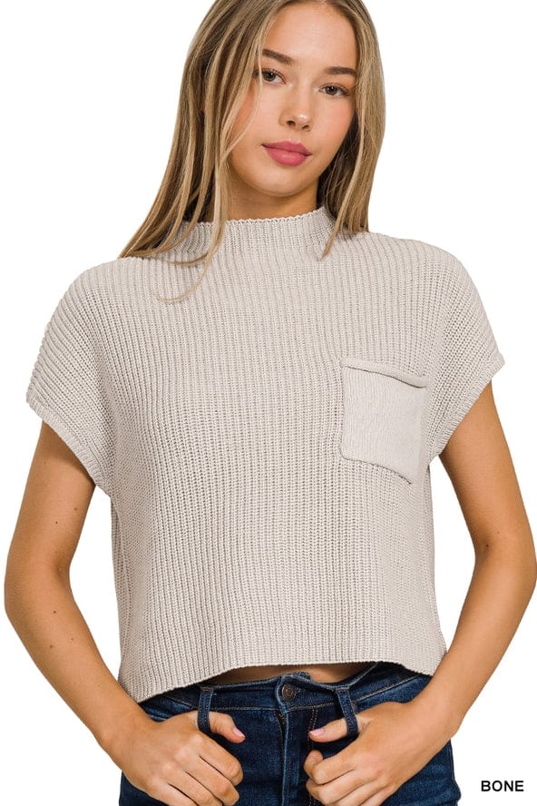 Vanilla Monkey Vanilla Monkey Mock Neck Short Sleeve Sweater in Bone - Little Miss Muffin Children & Home