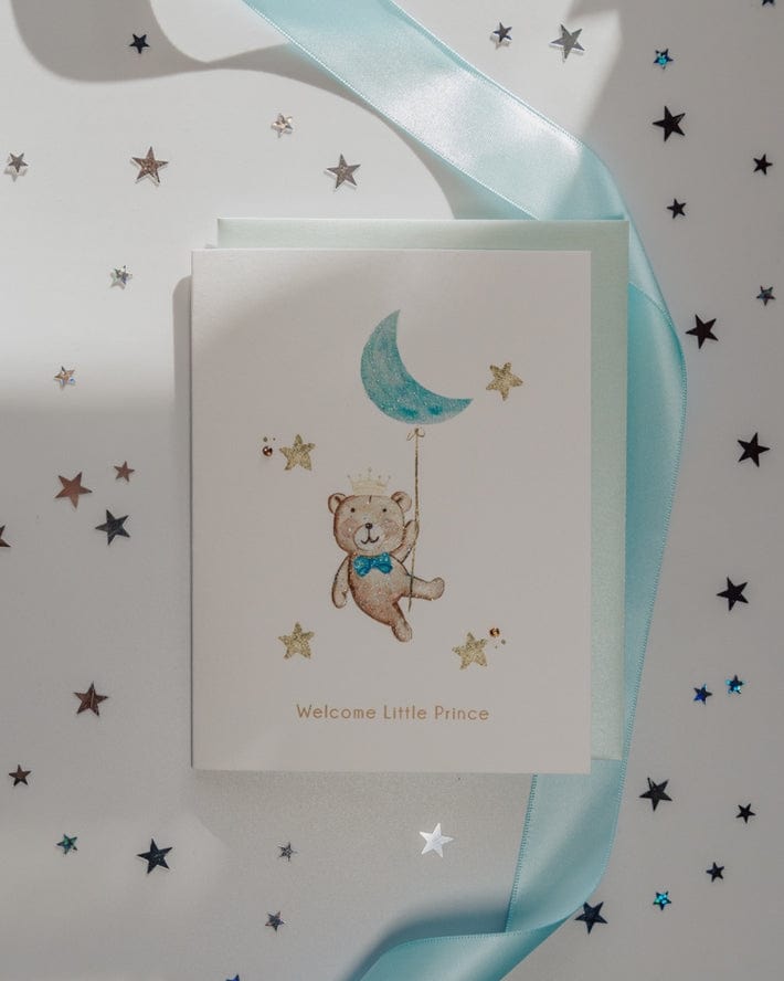 Lavender Vines 'Sweet Little Prince' Teddy Bear New Baby Greeting Card - Little Miss Muffin Children & Home