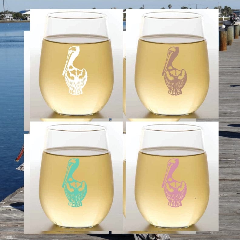 Wine-Oh! Pelicans Unbreakable Stemless Tritan Plastic Wine Glasses, Set of 4 - Little Miss Muffin Children & Home