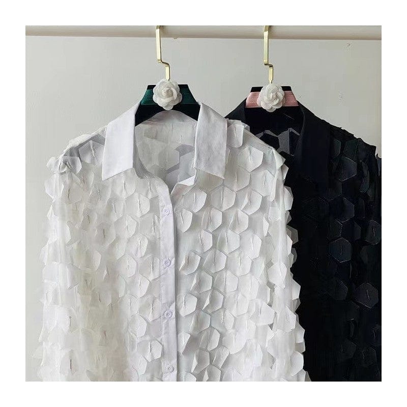 KooPros KooPros Loose Fit Petal Chiffon Mesh Blouse in White - Little Miss Muffin Children & Home
