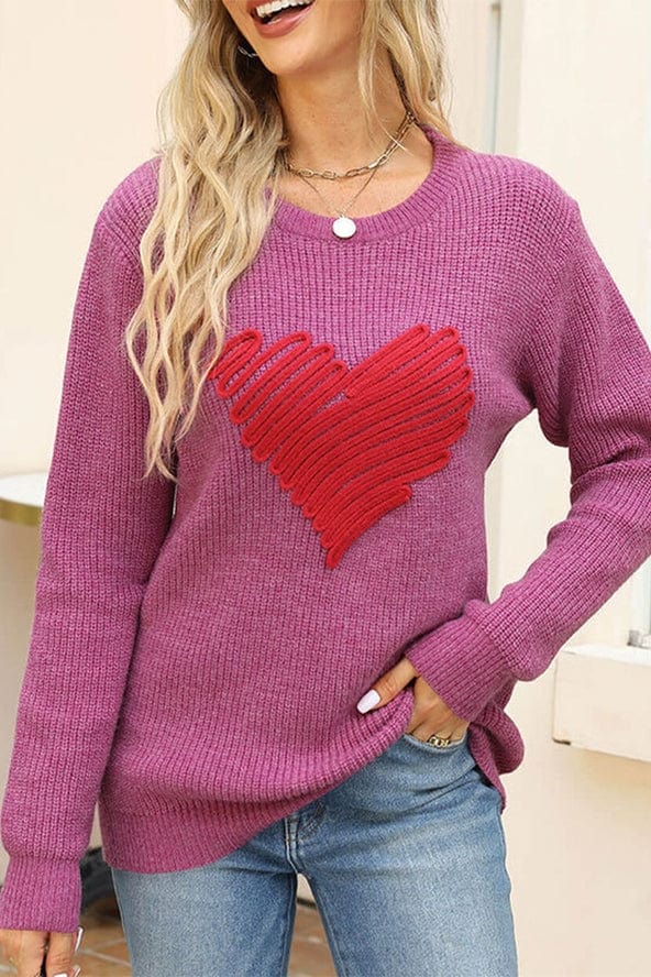 Unishe Valentine's Day Contrast Heart Knit Pullover Sweater - Little Miss Muffin Children & Home