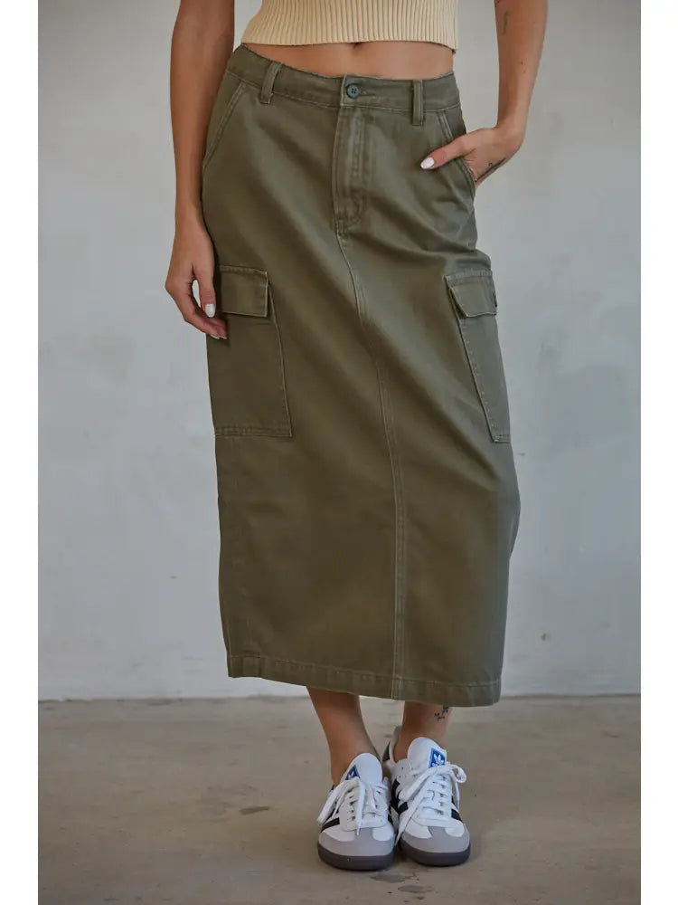 By Together Cotton Denim Cargo Midi Skirt - Little Miss Muffin Children & Home