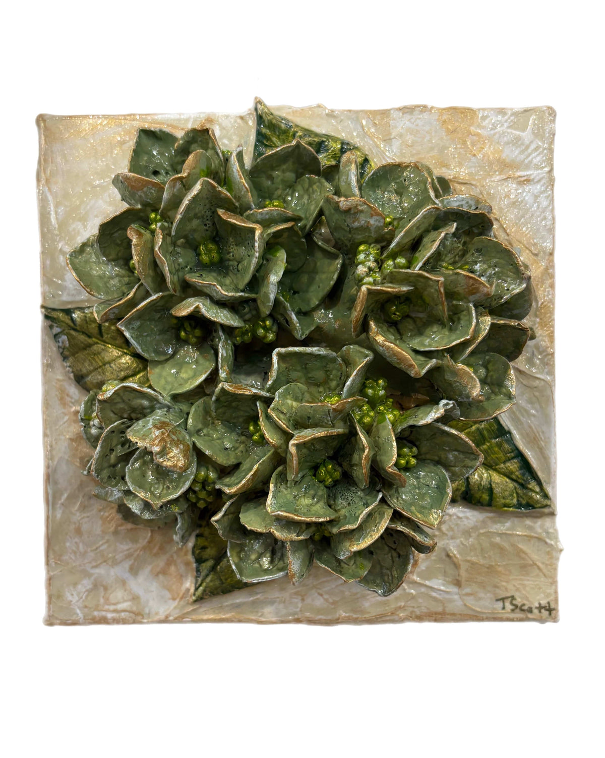 6x6 Clay Floral Green Hydrangea Bouquet Artwork