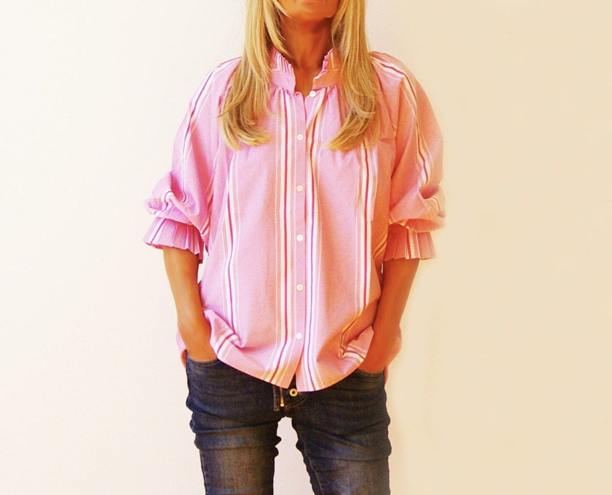 Who's Charlie Olive Cotton Striped Ruffle Collared Shirt - Little Miss Muffin Children & Home