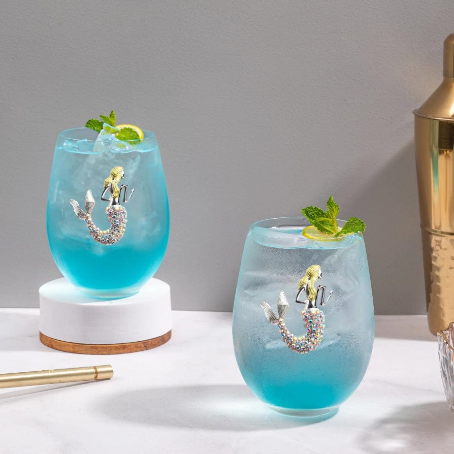 The Queens' Jewels® Aurora Borealis Mermaid Jeweled Stemless Wine Glass - Little Miss Muffin Children & Home